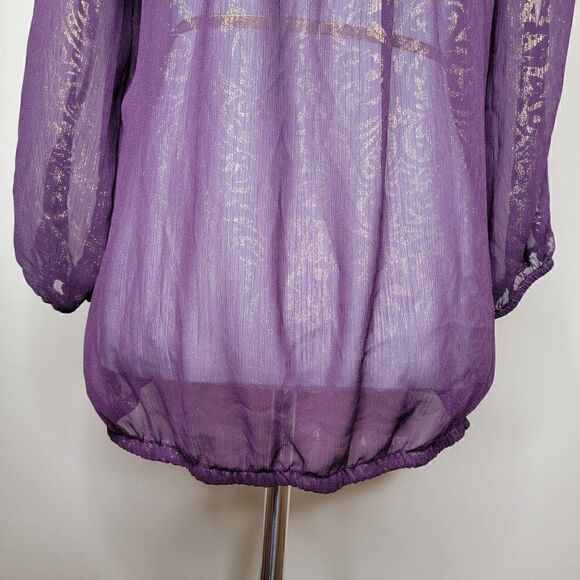 Cache Metallic Cold Shoulder Blouse Purple Gold Size Medium - Picture 11 of 16